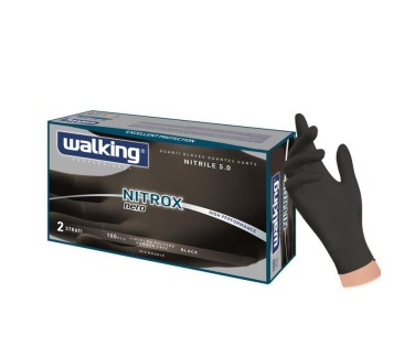 Guanti Monouso Walking Nitrox Nitrile Nero 5 g – Senza Polvere, Latex Free, Taglie S–XL