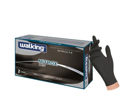 Guanti Monouso Walking Nitrox Nitrile Nero 5 g – Senza Polvere, Latex Free, Taglie S–XL