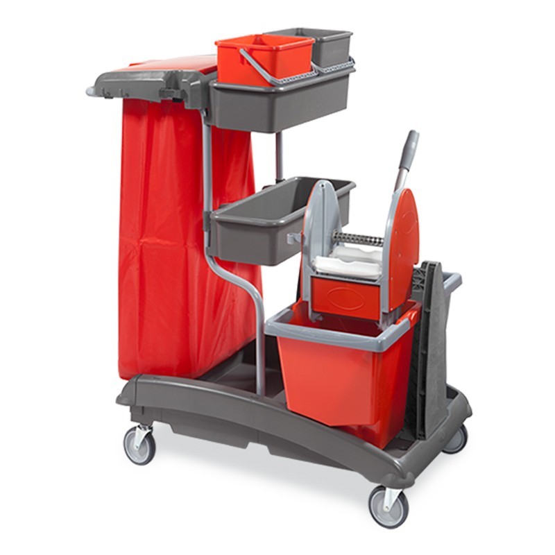 Carrello Multiuso IdeaTop 6 – Completo di Secchi, Pressa per Mop e Reggisacco – Pulizia Professionale