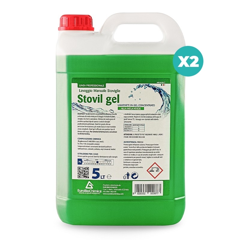 Stovil Gel – Detergente Manuale Concentrato per Stoviglie e Bicchieri alla Mela Verde 5 LT - CT DA 2 PZ Stovil Gel – Detergente Manuale Concentrato per Stoviglie e Bicchieri alla Mela Verde 5 LT - CT DA 2 PZ