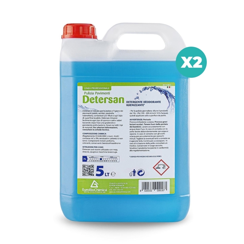 Detersan – Detergente Igienizzante per Pavimenti Ad Azione Deodorante  5 LT - CT DA 2 PZ