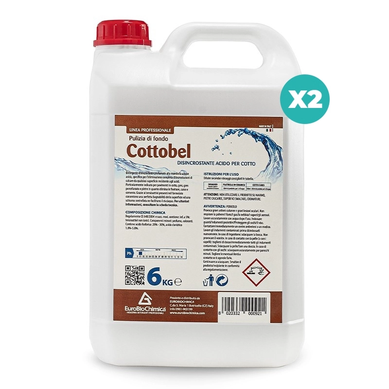Cottobel – Detergente Disincrostante Acido per Pavimenti in Grès e Cotto 6 Kg - CT DA 2 PZ