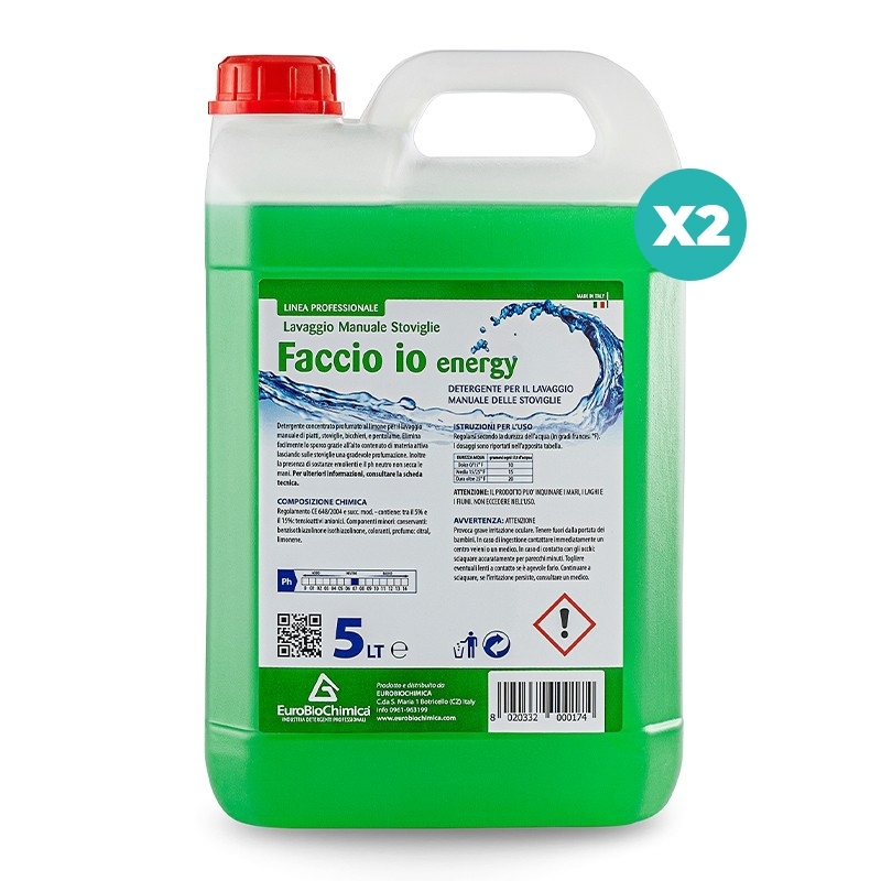 Faccio Io – Detergente Manuale per Stoviglie e Bicchieri al Limone 5 LT  - CT DA 2 PZ