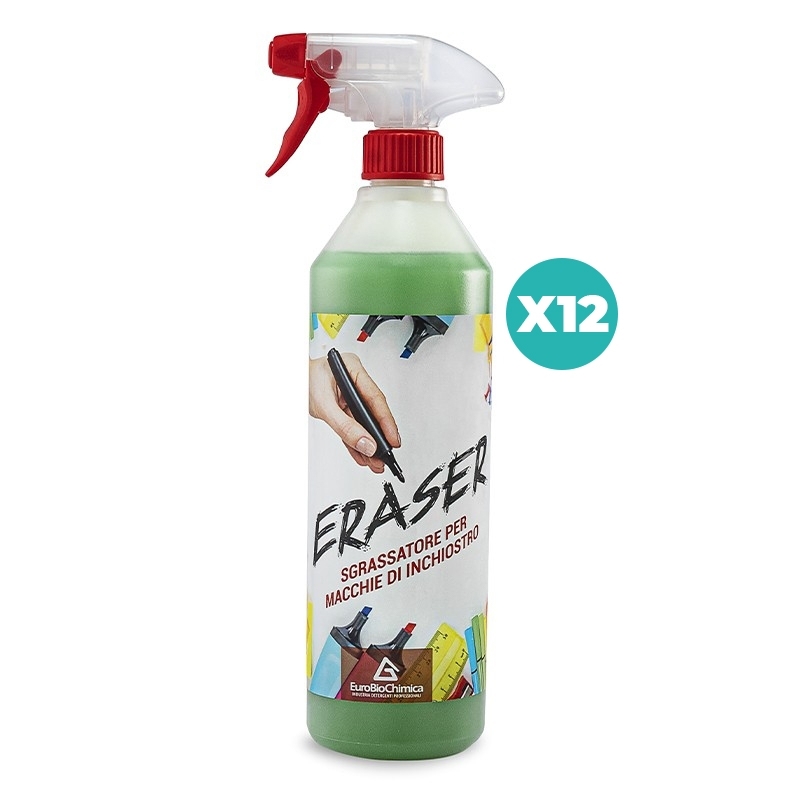 Eraser – Detergente Idroalcolico per Rimozione Inchiostro e Pennarelli 750 ML - CT DA 12 PZ Eraser – Detergente Idroalcolico per Rimozione Inchiostro e Pennarelli 750 ML - CT DA 12 PZ