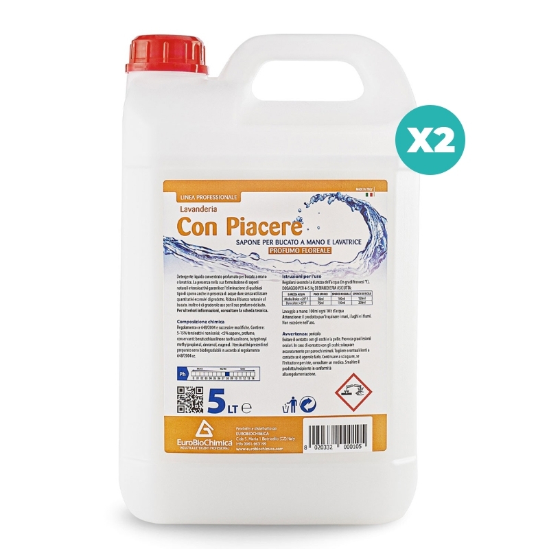 Con Piacere Floreale 5 LT – Detergente Lavatrice E Bucato a Mano - CT DA 2 PZ