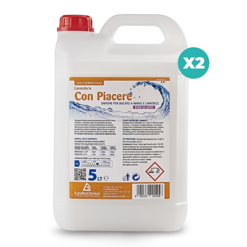 Con Piacere Fiori di Loto 5 LT – Detergente Lavatrice E Bucato a Mano - CT DA 2 PZ