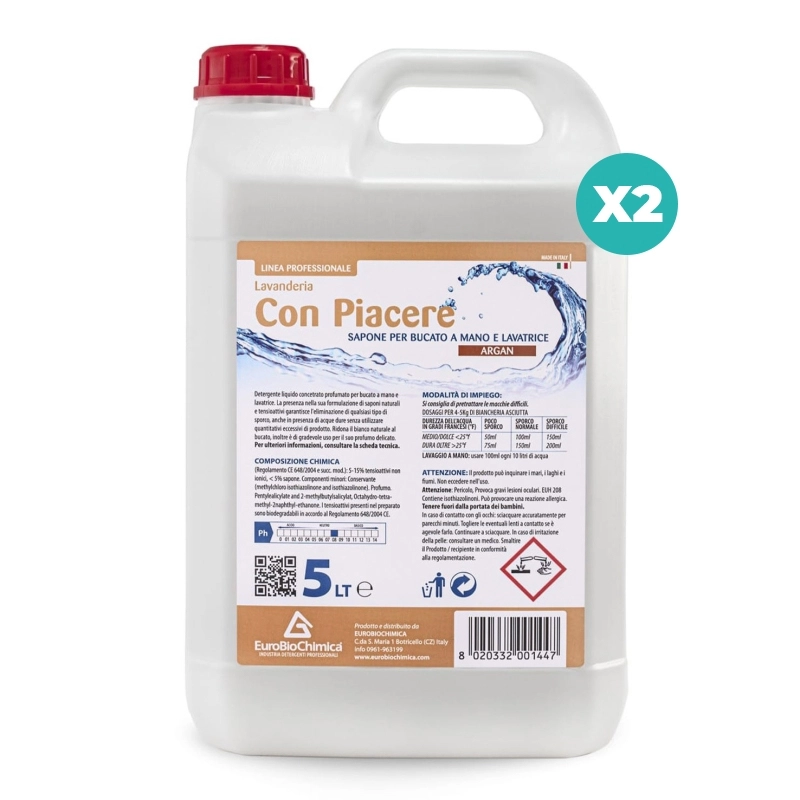 Con Piacere Argan 5 LT – Detergente Lavatrice E Bucato a Mano - CT DA 2 PZ