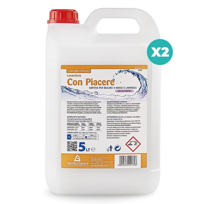 Con Piacere Gelsomino 5 LT – Detergente Lavatrice E Bucato a Mano - CT DA 2 PZ