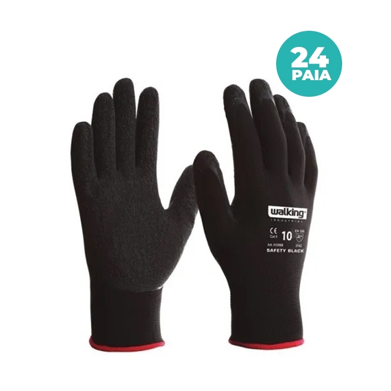 Guanti da Lavoro Safety Neri – Rivestiti in Lattice Rugoso, Antiscivolo e Antiodore- CF Da 24 Paia