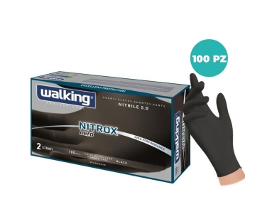 Guanti Monouso Walking Nitrox Nitrile Nero 5 g – Senza Polvere, Latex Free, Taglie S–XL