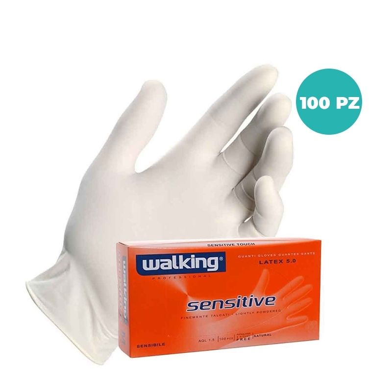 Guanti Monouso Walking Sensitive in Lattice Bianco con Polvere 5,0 Gr –  CF Da 100 Pz - Alta Sensibilità, Taglie S–XL