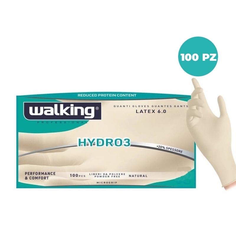 Guanti monouso Hydro3 Emolliente in lattice senza polvere  6,0 Gr –  CF Da 100 Pz - Taglie S-XL
