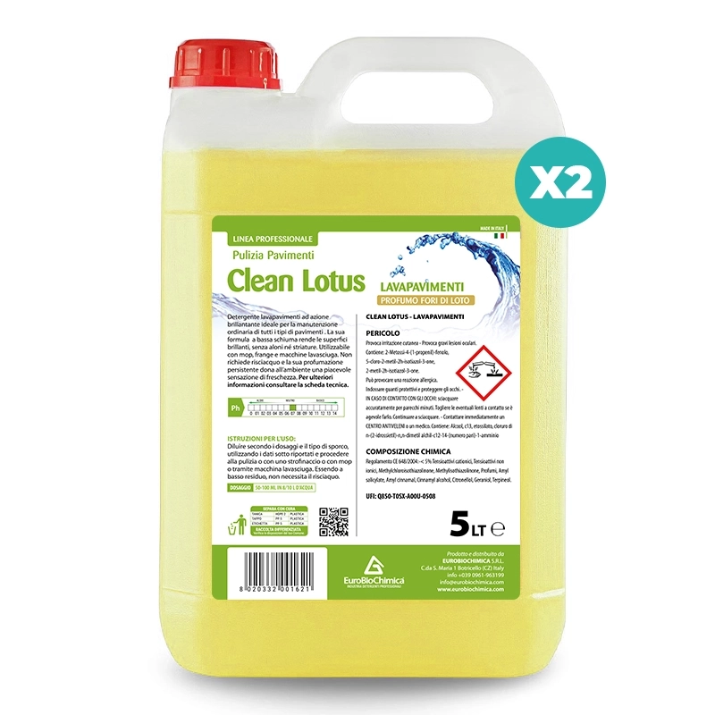 Clean Lotus - Detergente Lavapavimenti Ad Azione Brillantante Profumato ai Fiori di Loto - 5 LT - CT DA 2 PZ