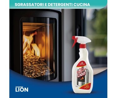 Lion – Detergente Sgrassante per Vetri di Termocamini e Stufe 750 ML - CT DA 12 PZ