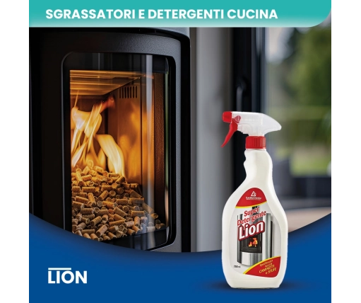 Lion – Detergente Sgrassante per Vetri di Termocamini e Stufe 750 ML - CT DA 12 PZ