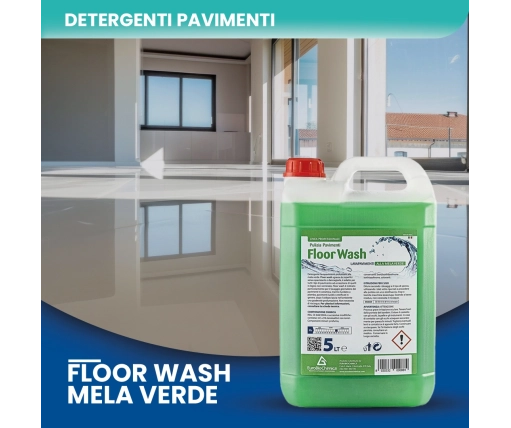 Floor Wash – Detergente Lavapavimenti Profumato alla Mela Verde 5 LT - CT DA 2 PZ