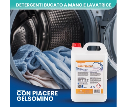 Con Piacere Gelsomino 5 LT – Detergente Lavatrice E Bucato a Mano - CT DA 2 PZ