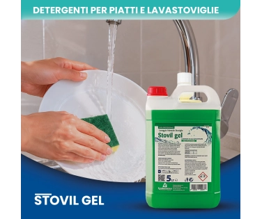 Stovil Gel – Detergente Manuale Concentrato per Stoviglie e Bicchieri alla Mela Verde 5 LT - CT DA 2 PZ